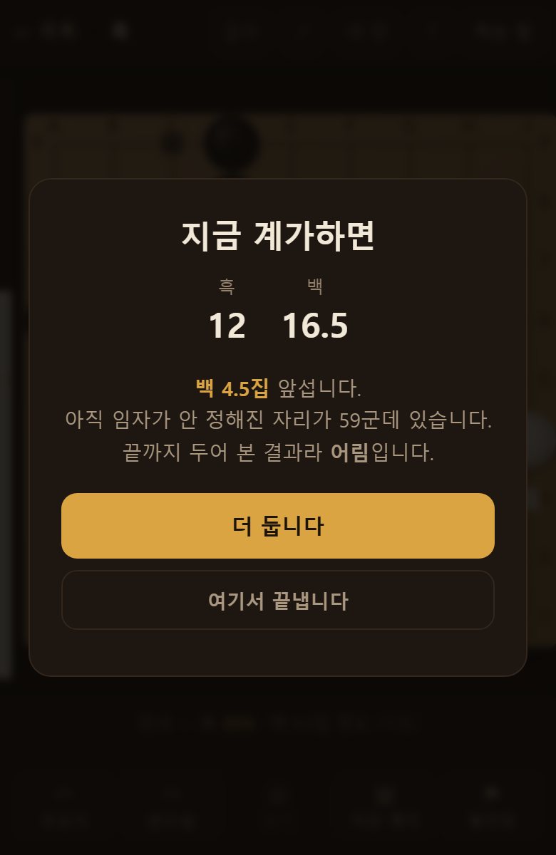 검은 돌이 왼쪽 위를, 흰 돌이 오른쪽 아래를 둘렀습니다. 이 빈 땅이 집입니다.