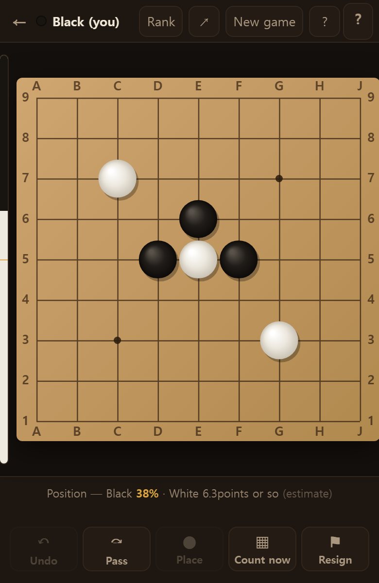 The white stone in the middle has one liberty left. Black takes that point and the stone comes off.