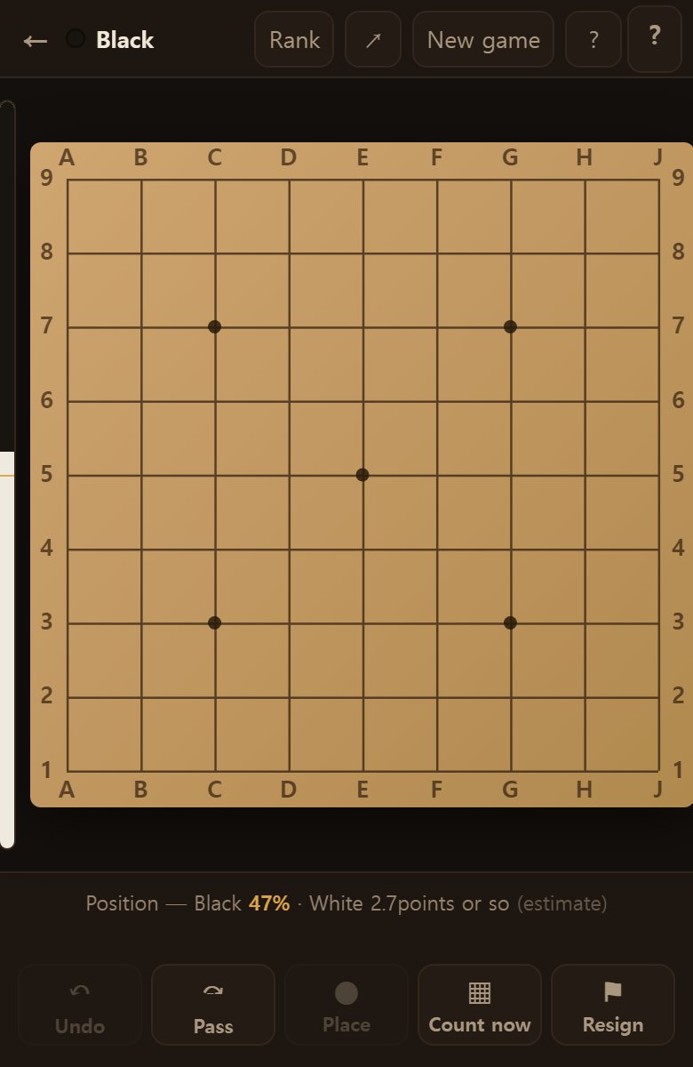 An empty nine-line board. Black plays first. If this is your first game, start here.