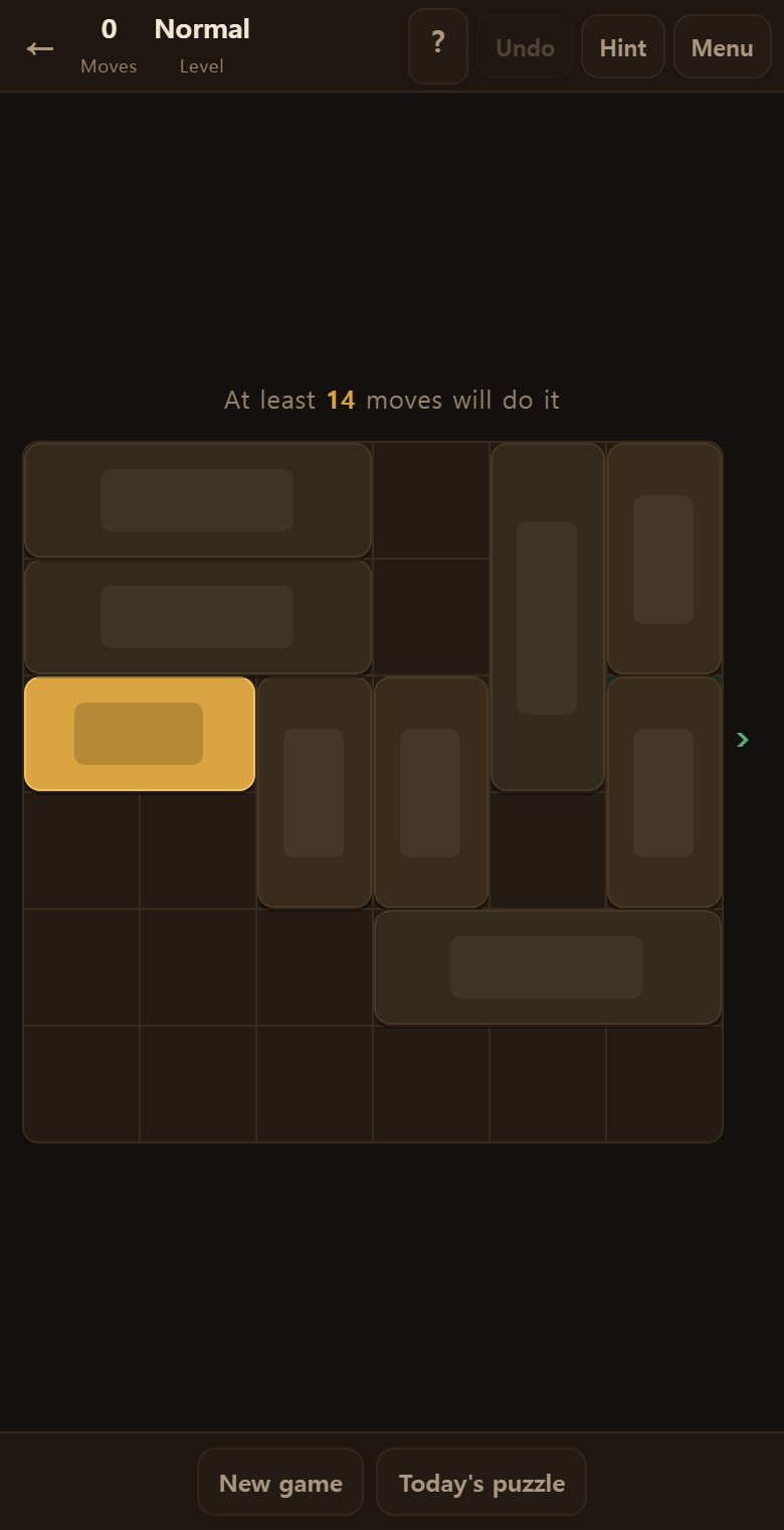 A 6x6 car park. The gold car is yours, and the arrow on the right is the way out.