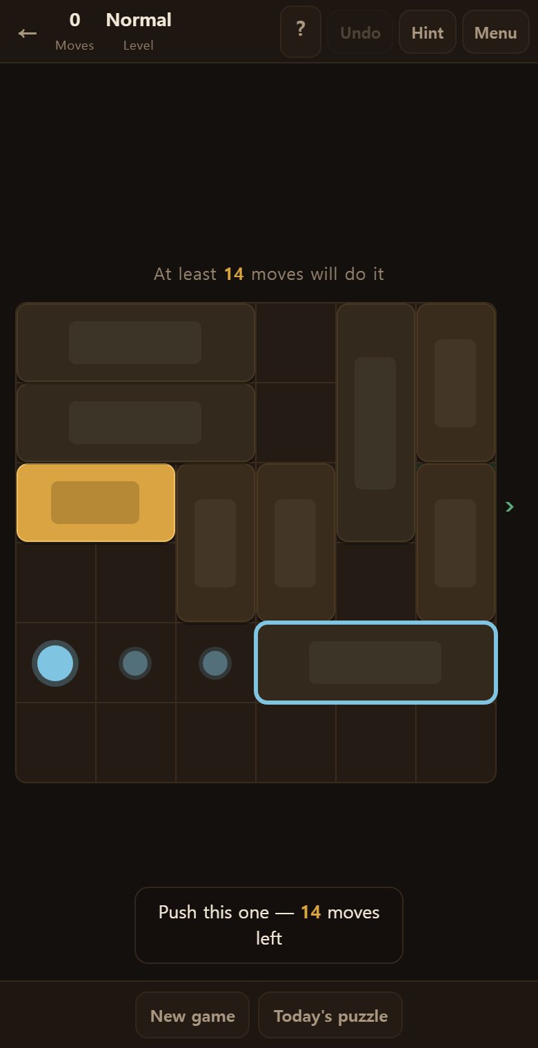 Hint picks the car to move and puts a large circle where it should go.