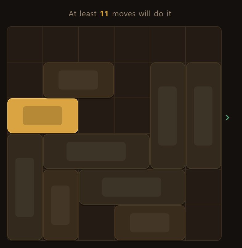 Below the board it says how many moves the shortest solution takes — and it really is that many.