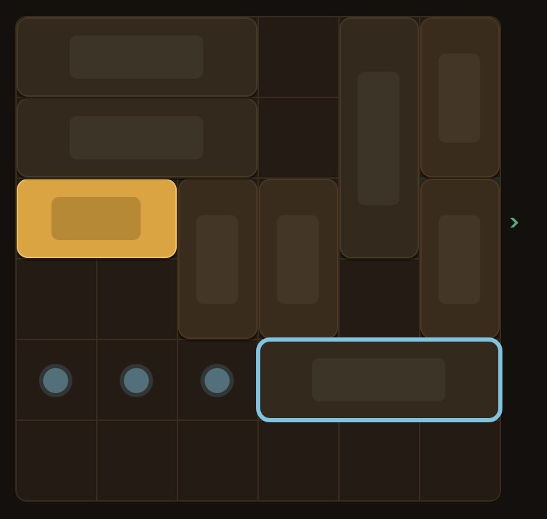 Tap a car and its outline turns blue, with circles marking where it can go.