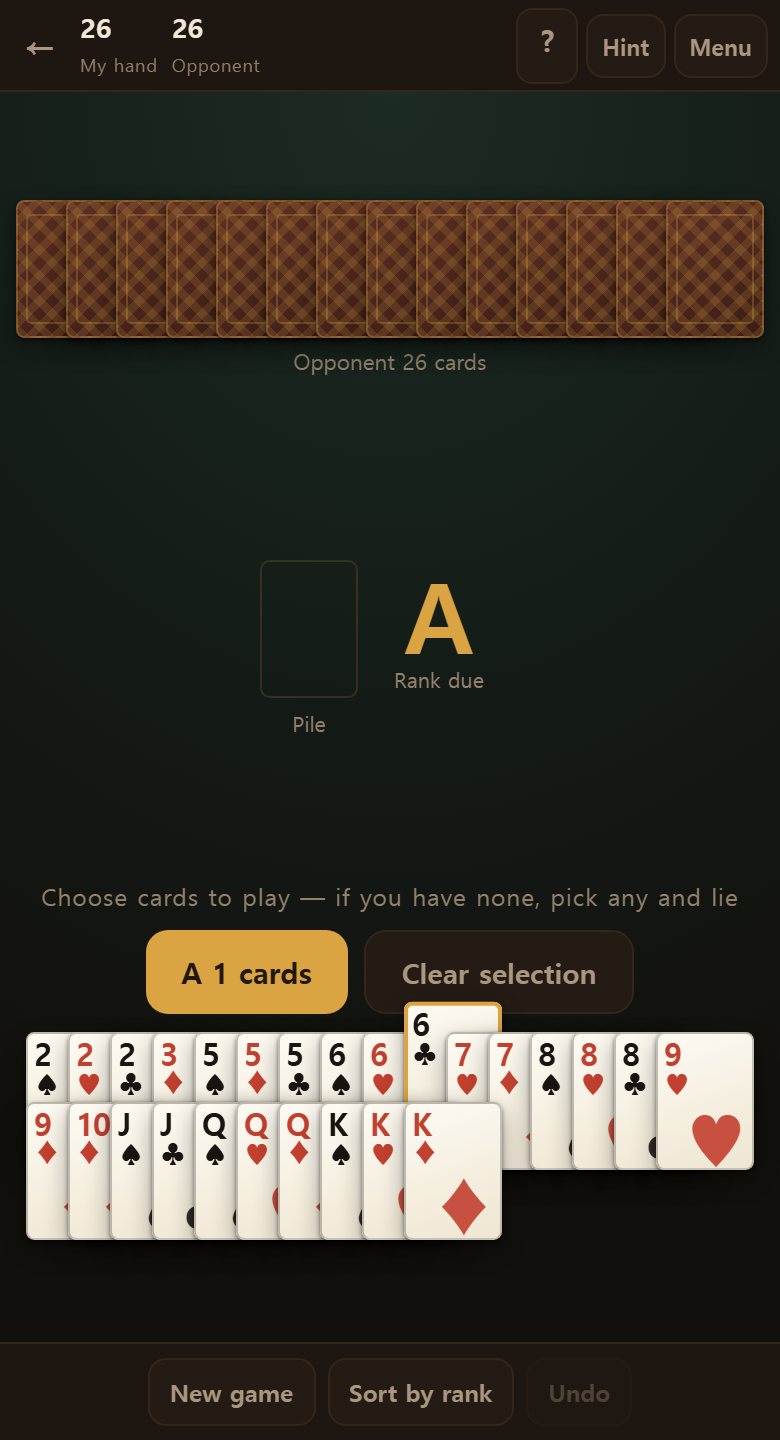 Tap the cards you want and they lift. Press “play two aces” and they go down face down.