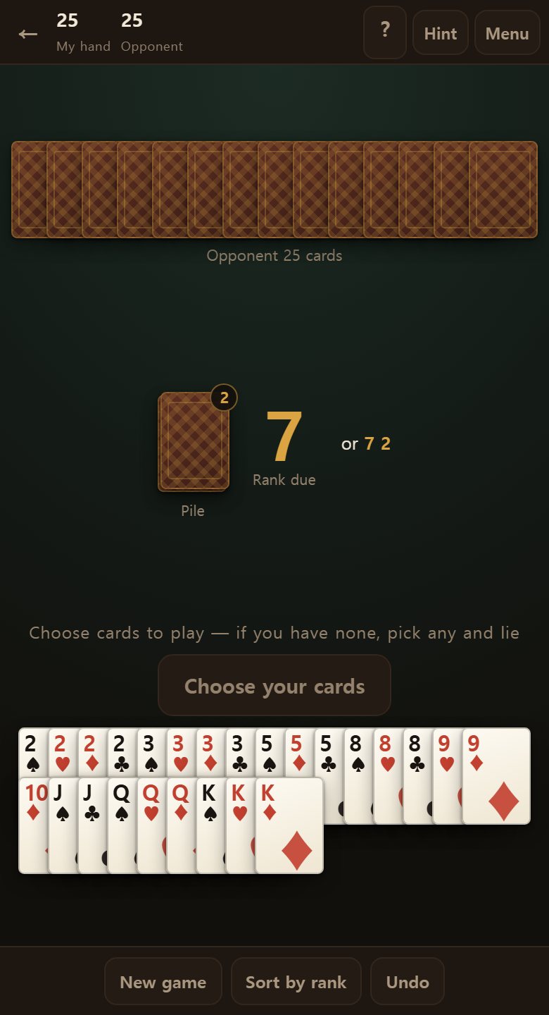 Not one card of the rank due. You still have to play, so you lie.