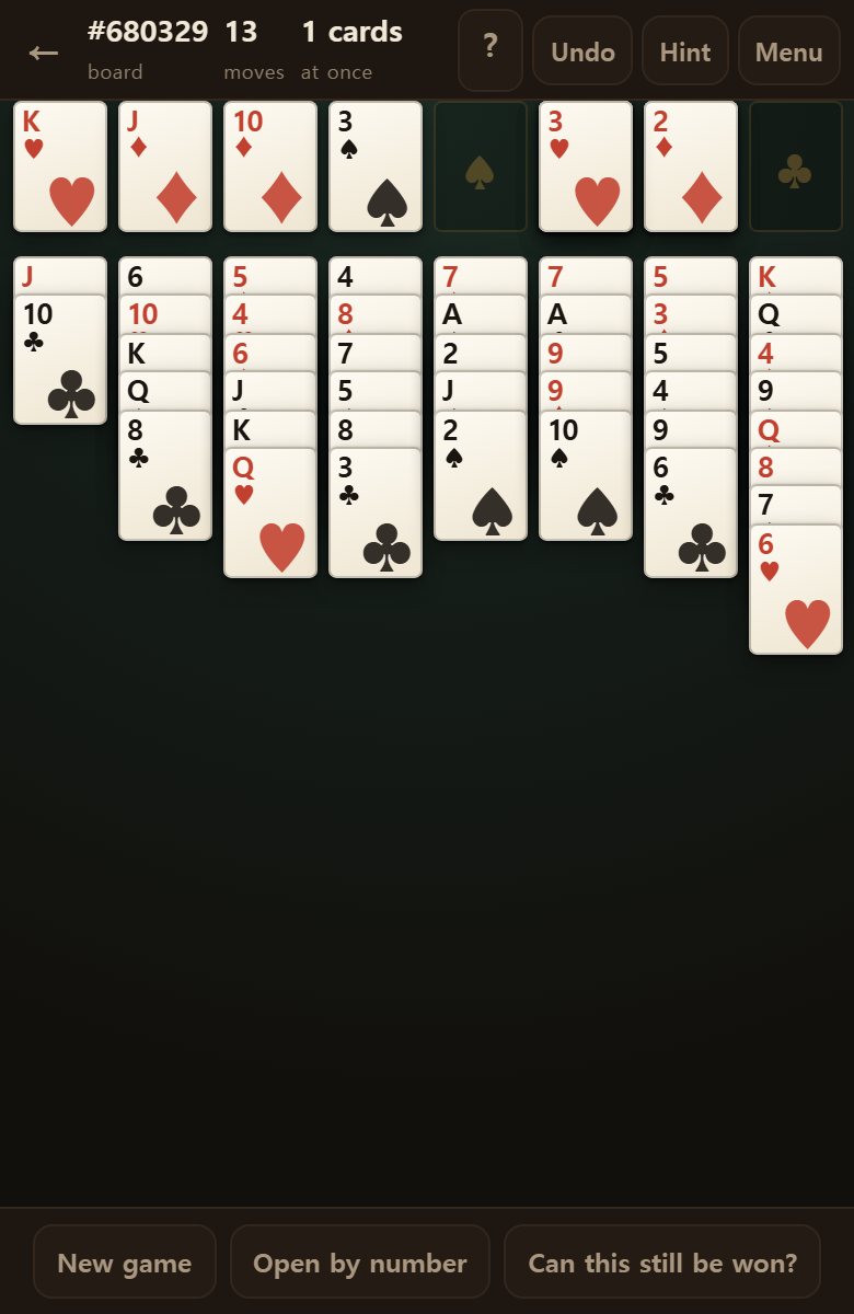 A whole column emptied. An empty column is the most valuable thing on this board.