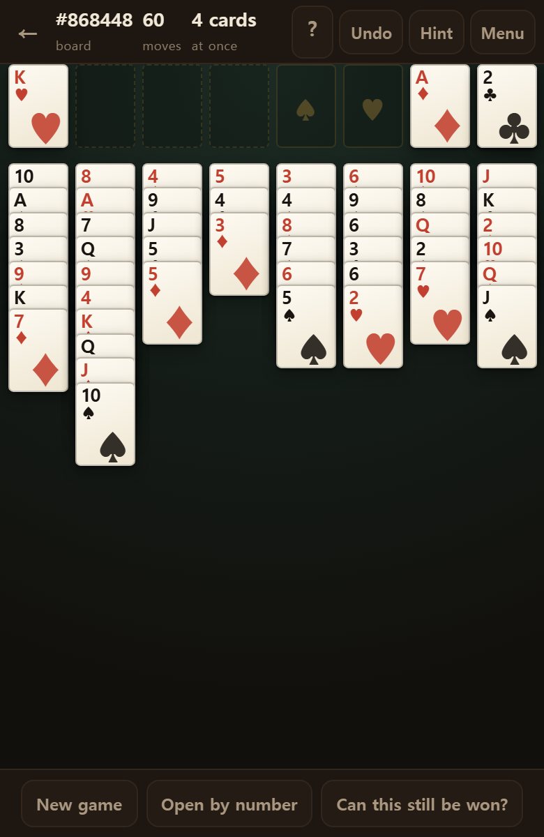 The free cells kept clear. With all four empty you can move five cards at once.