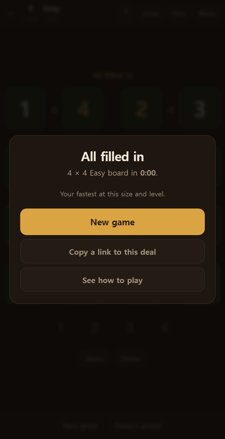 Solve it and a copy-link button appears. The other end checks again that the answer is unique.