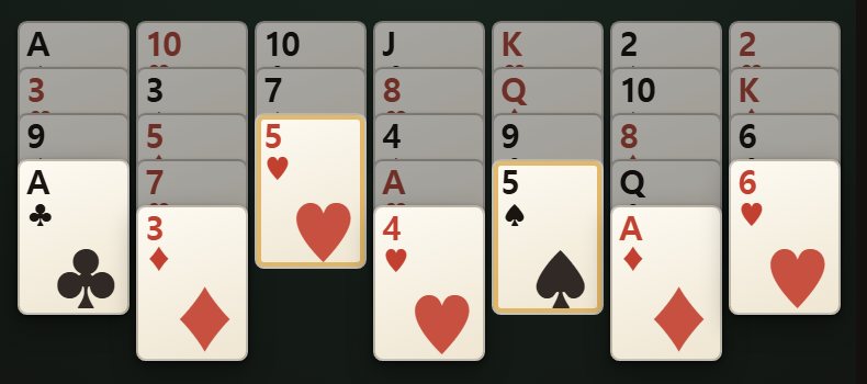 Only the bottom card of each column is available. Play it and the card above comes into view.