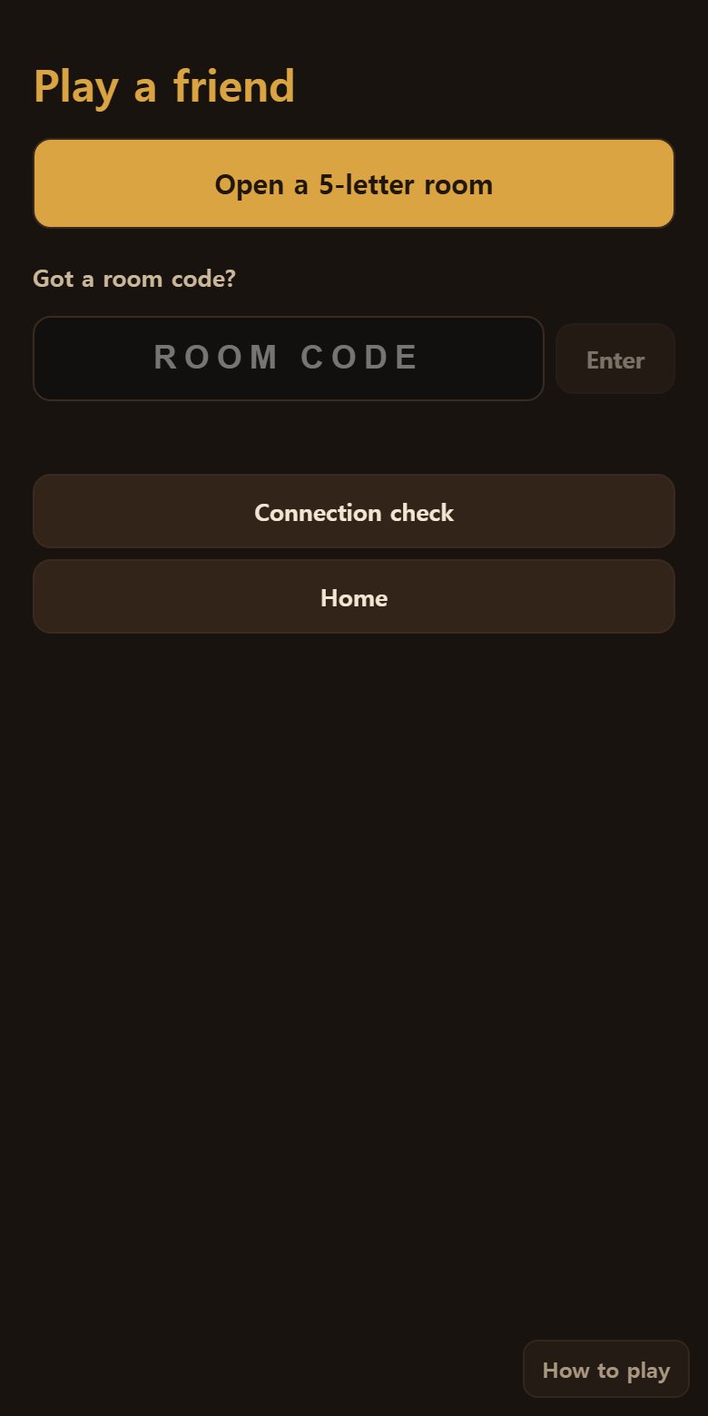 Playing a friend. Open a room, get a link, send it on, and you are playing together at once.