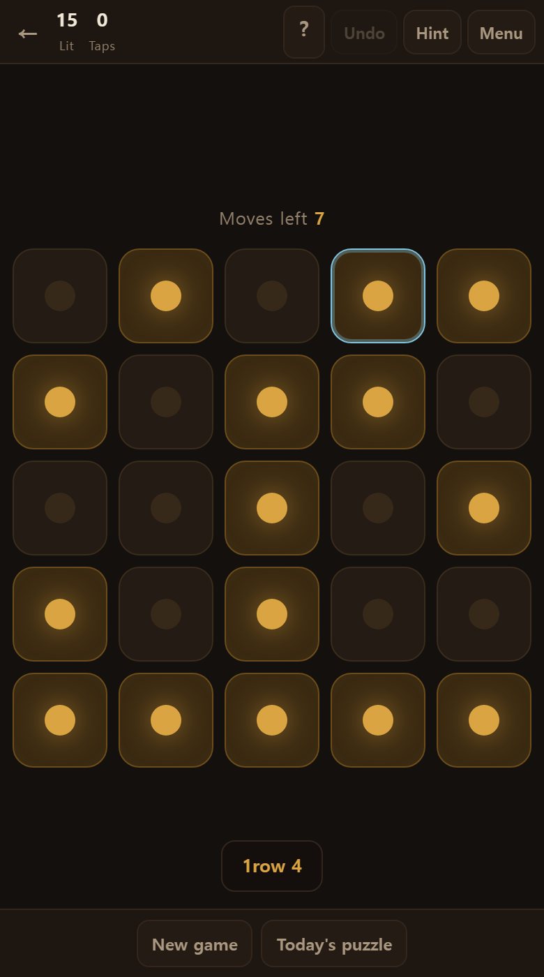 Hint marks one square to tap in blue, and names its row and column below.