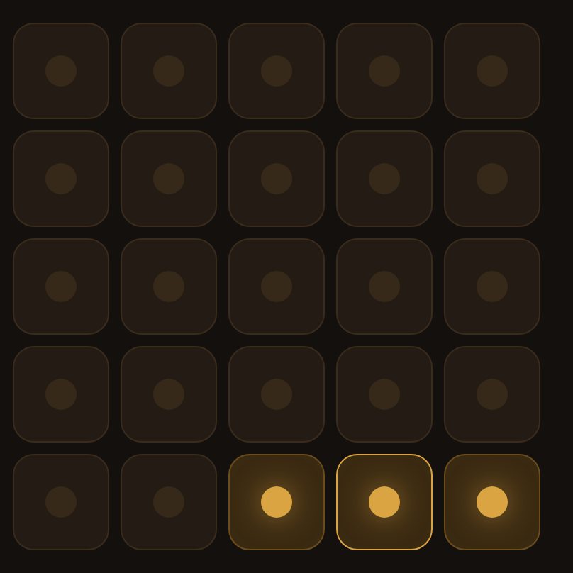 Chase it all the way down and the top four rows are dark, leaving only the bottom row.