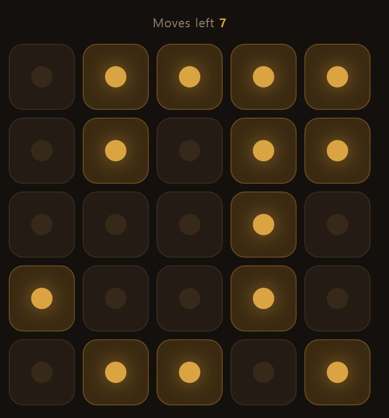 Boards are built by tapping at random from an all-dark board. Retrace those taps and it always goes out.
