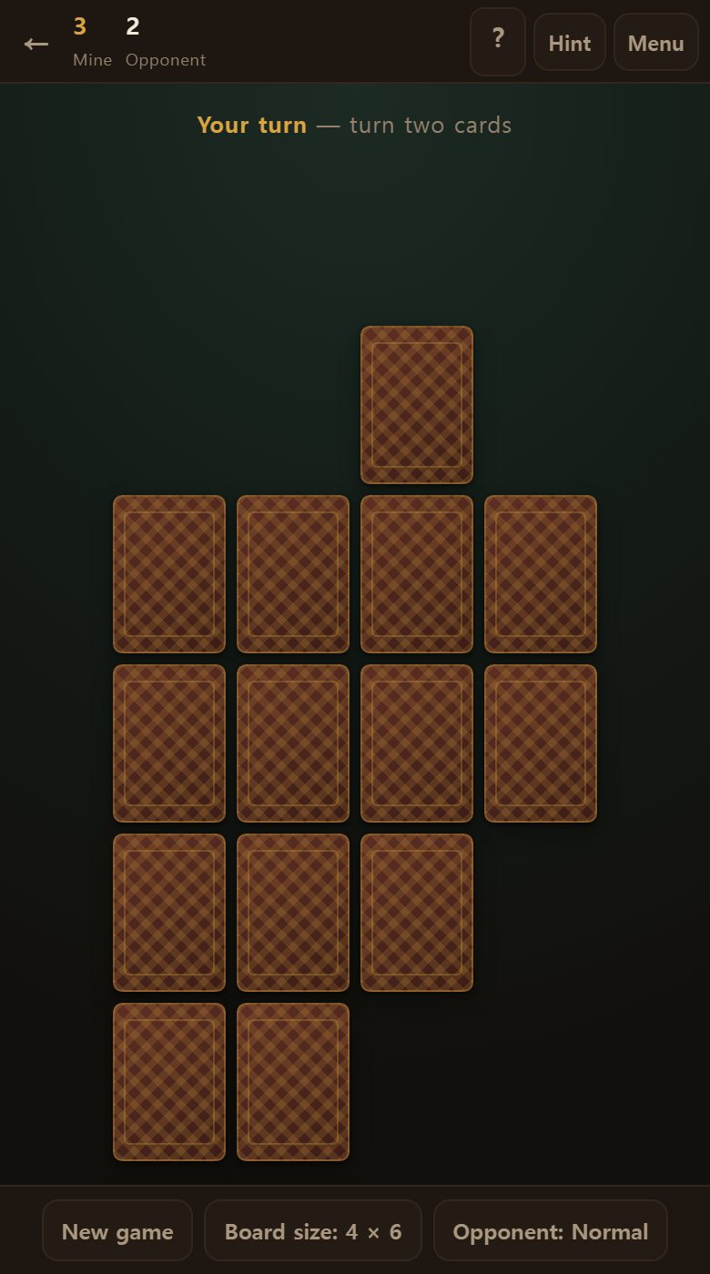A taken pair leaves an empty space. The grid keeps its shape, so you can count what has gone.