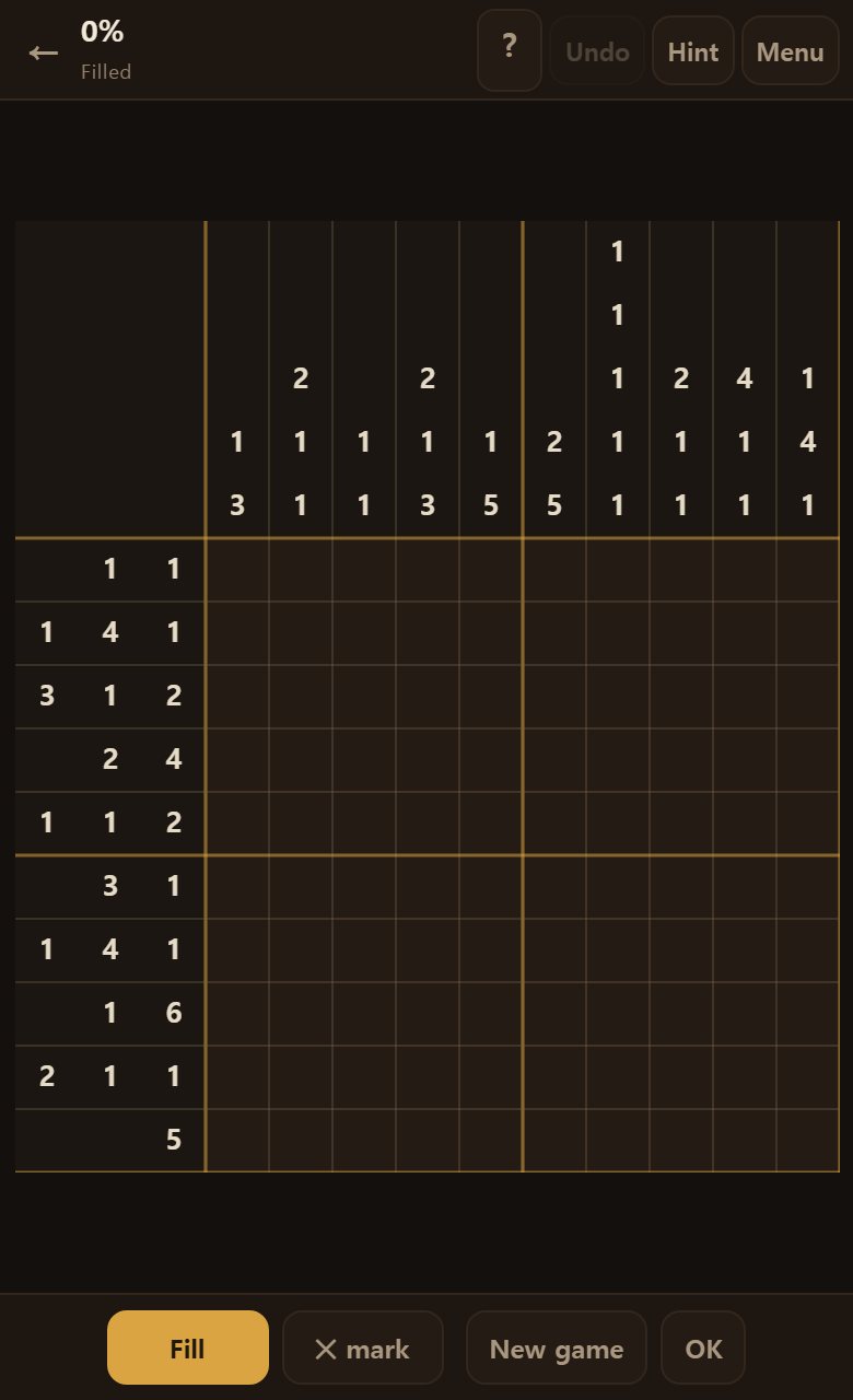 A fresh board — nothing filled yet, only the numbers showing.
