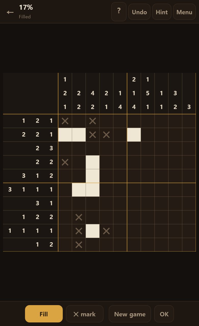 After an undo. Fills and ✕ marks both come back one at a time.