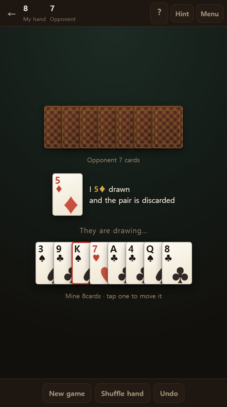 Their cards are face down. You draw by position alone, and only then find out what it was.