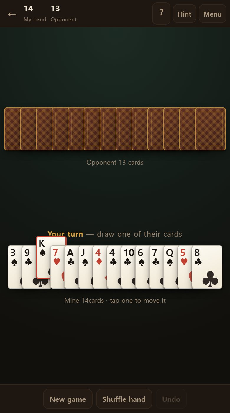 Tap one of your cards and it lifts. Tap a place and it moves there.