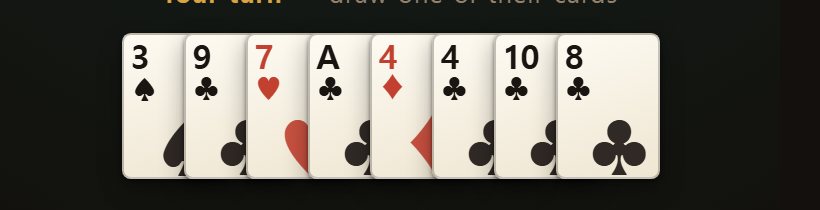 The red ring marks the odd card (K♠) — the one card without a partner, visible only in your own hand.