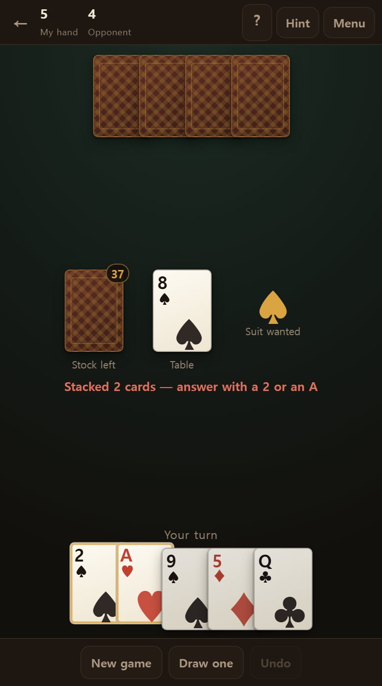 A 2 stacks two, an A stacks three. Fail to answer and you draw the whole stack.