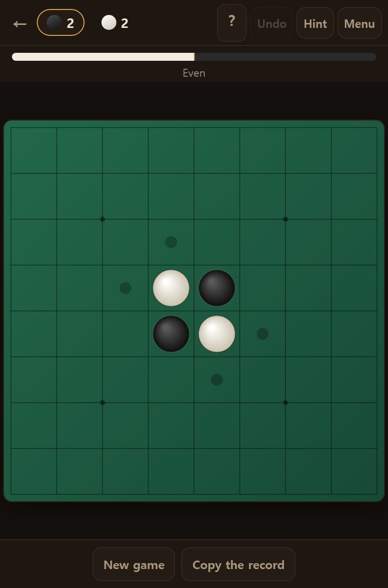 The opening position: two black and two white set crosswise in the four middle squares.