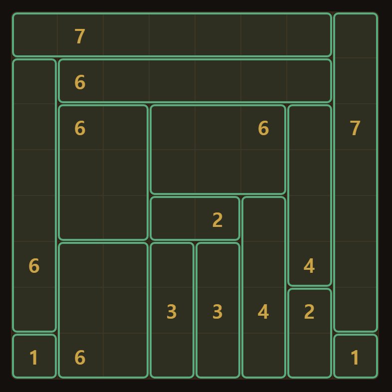 Solved: every rectangle holds exactly one number, with nothing overlapping and nothing left over.