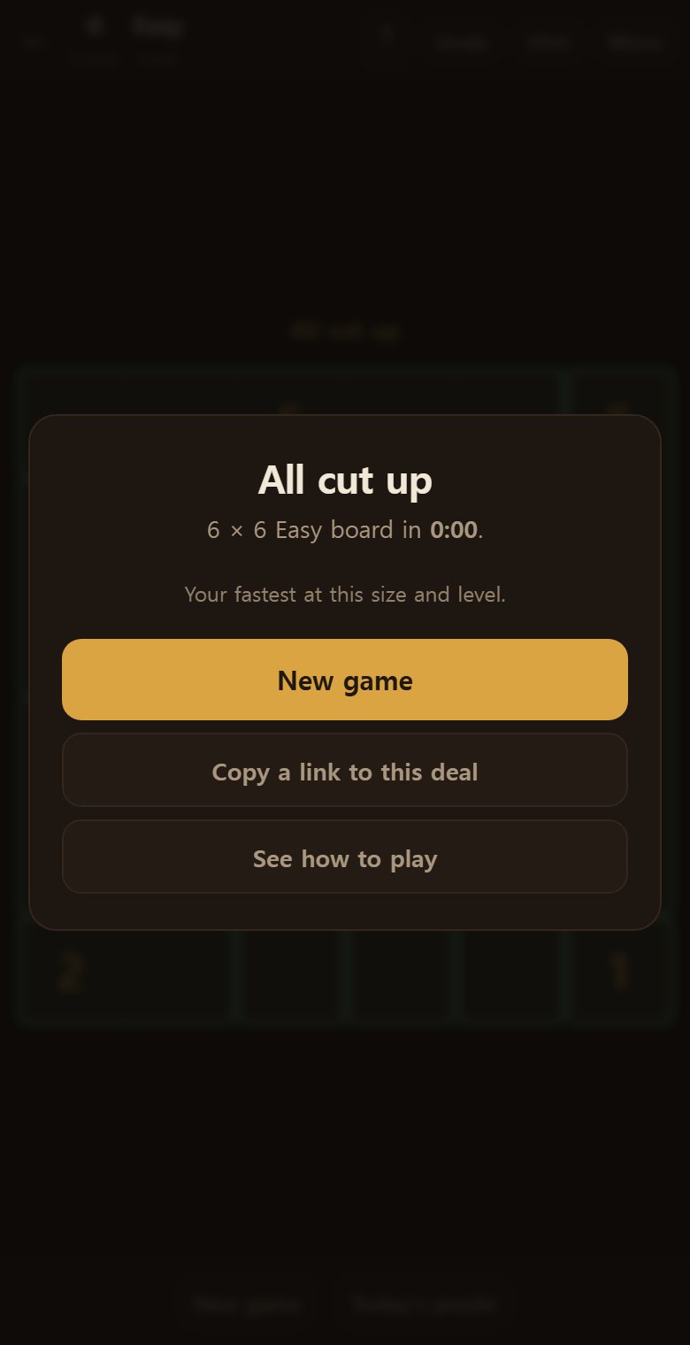 Solve it and a copy-link button appears. The other end checks again that the answer is unique.