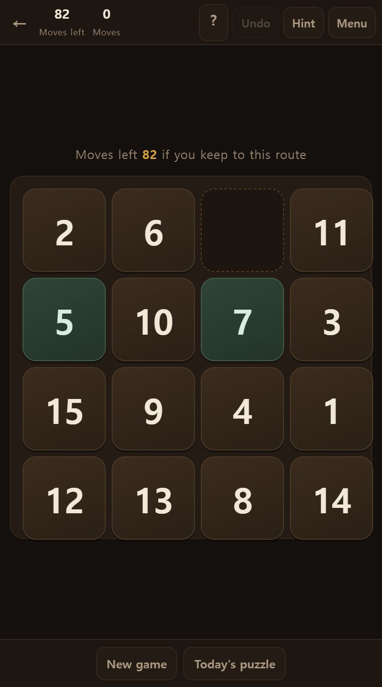 The board sits in the middle. The dotted square is the gap, and the moves left show above it.