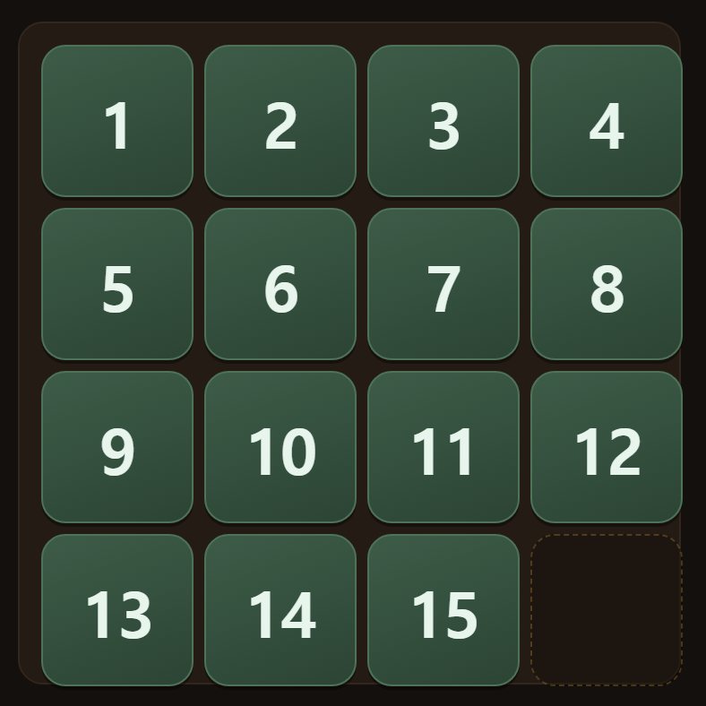 Solved: 1, 2, 3 … from the top left, with the gap at the bottom right.