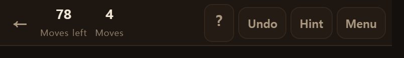 The top bar. Moves left, time and slides on the left; undo and hint on the right.