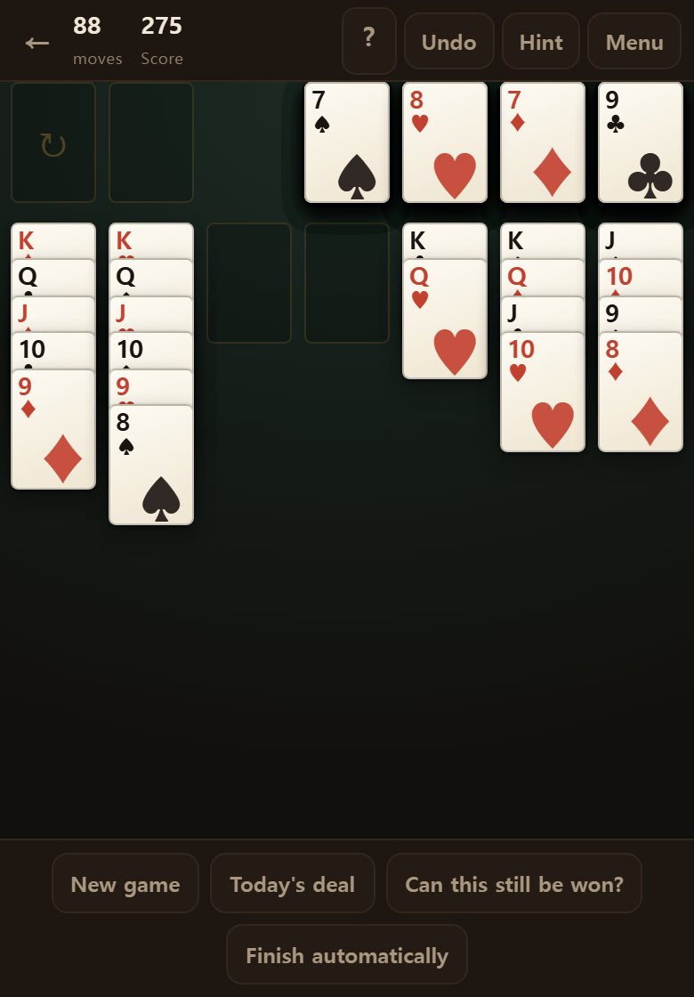 Once every card is face up and the rest can all go home, a finish-it button appears.