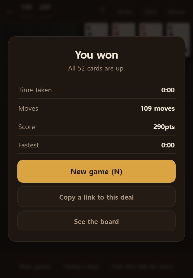 Send all fifty-two home and the cards cascade. Your time, moves and score come with it.
