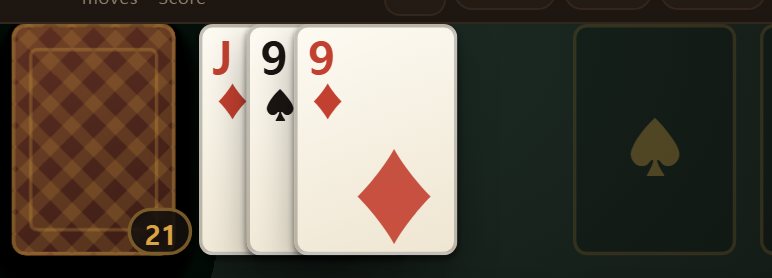 Set to draw three and the cards fan out in threes. Only the top one of them can be played.