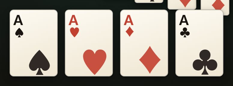 There are four suits. ♠ and ♣ are black, ♥ and ♦ are red. In some places only the colour has to differ.