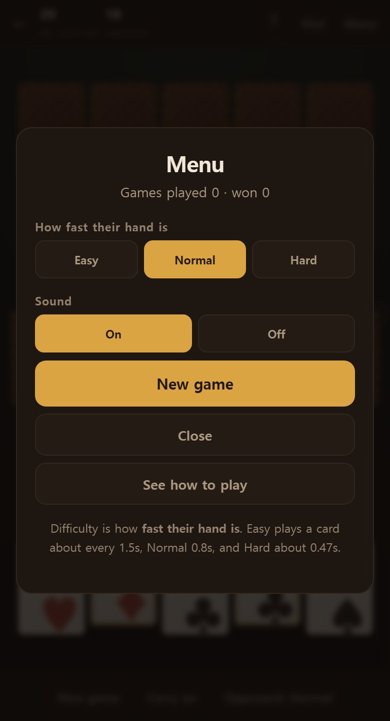 The menu. Games played and won are kept here, and the opponent's hand speed is set here too.