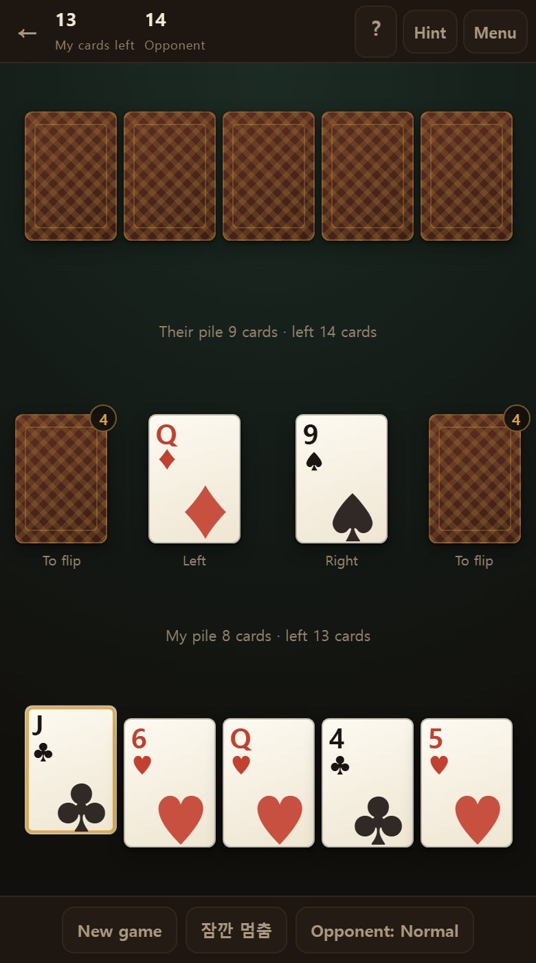In full flow. Watching both piles at once doubles the cards you can play.