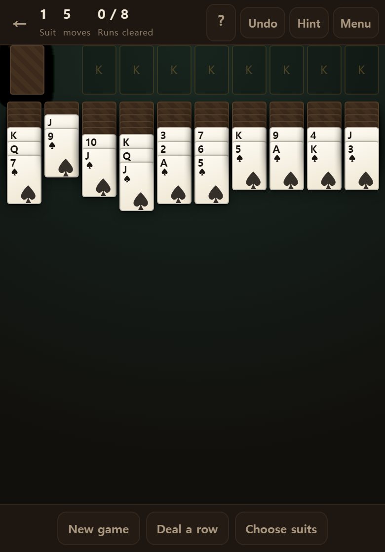 Tap the stock and one new card lands on each of the ten columns, making them all that much longer.