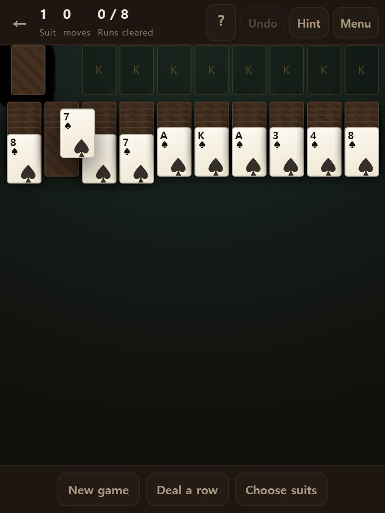 Press and drag a card and everything below it in the same suit comes along as one block.