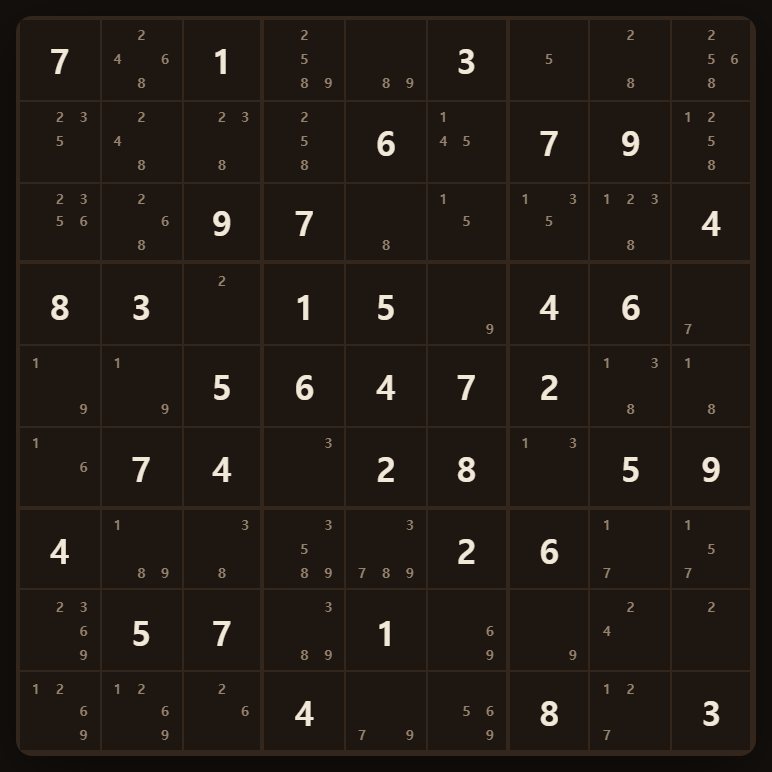 The candidates button pencils every still-possible number into every empty square at once.
