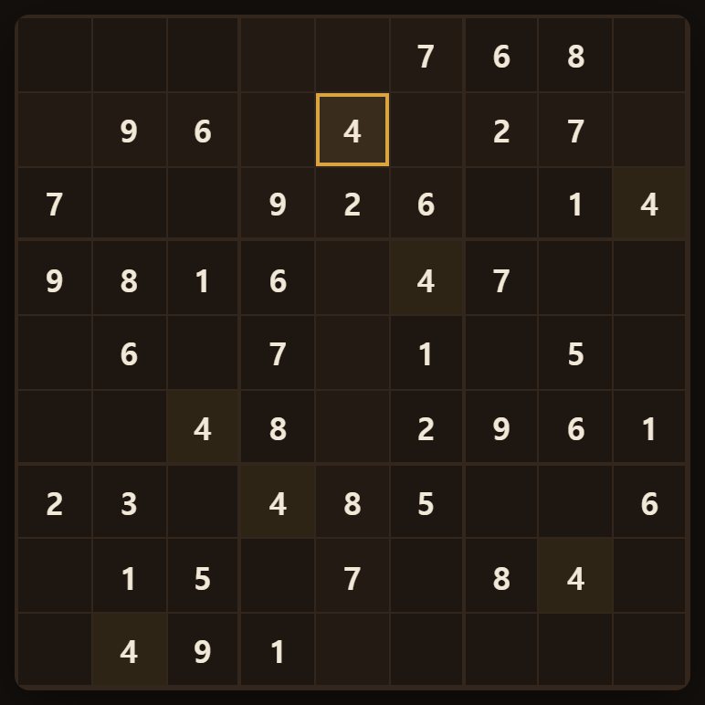 Tap a square with a number and every matching number on the board tints. This is the view you use most.