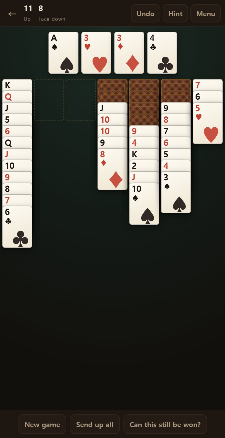 After pressing send-up-all. Every card that can go home does, in one go.