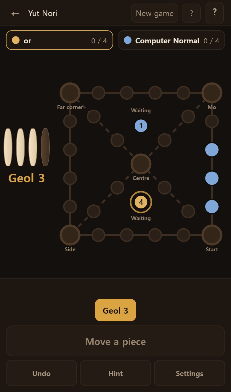 After a throw, the squares you can reach glow faintly. Tap one and the piece goes there.