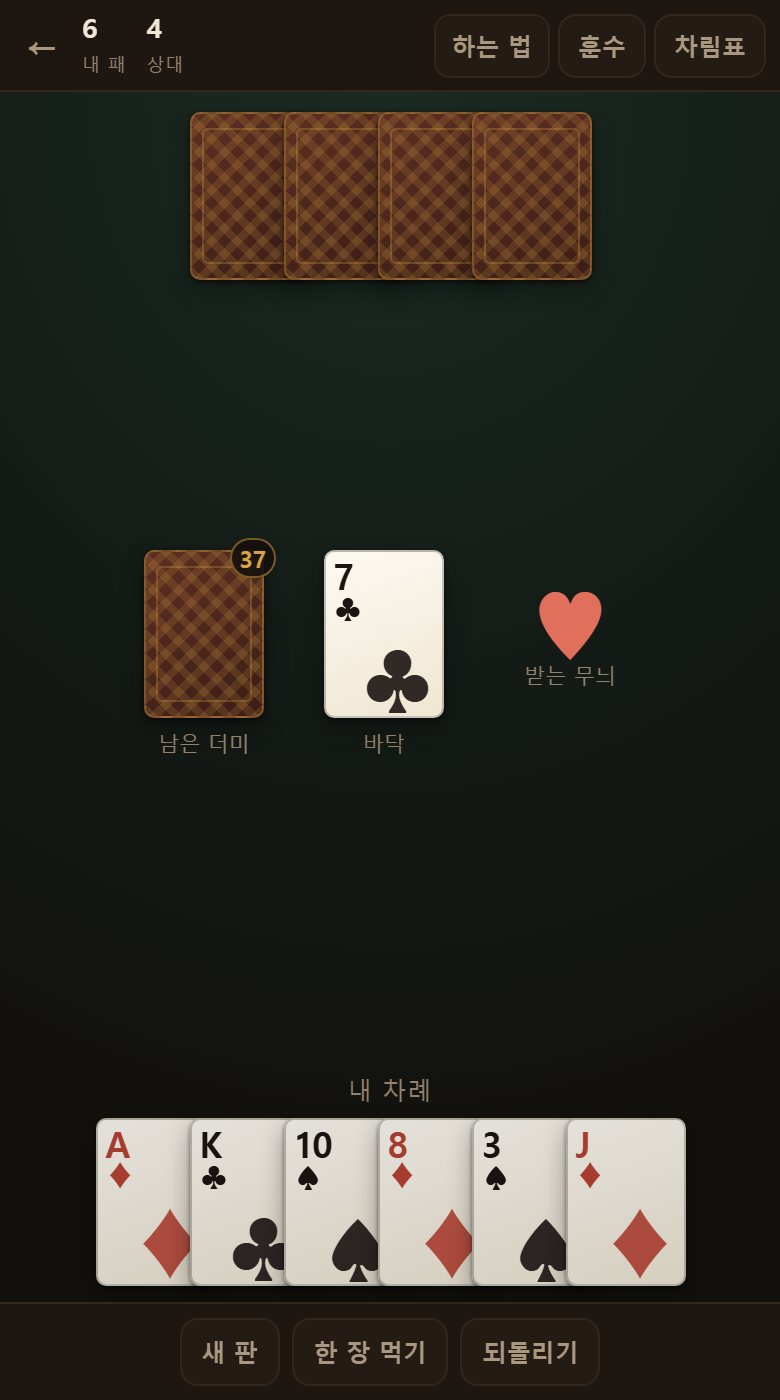 되돌리기로 물린 뒤입니다. 내가 낸 것과 상대가 낸 것이 함께 물러납니다.